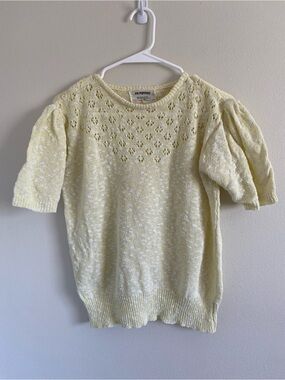 Light Yellow Eyelet Puff-Sleeve Knit Top